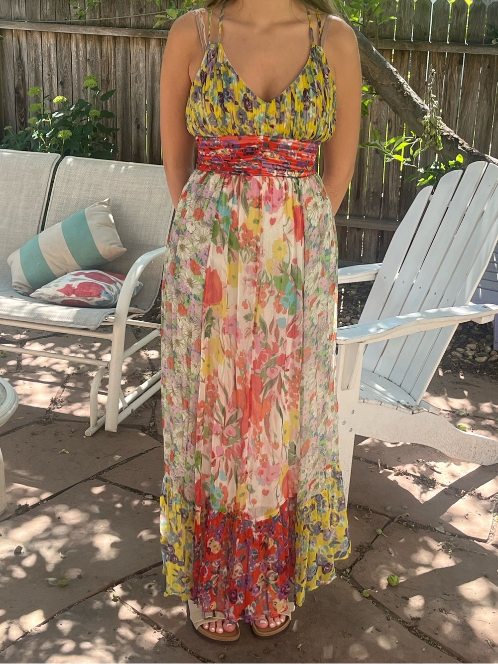 ANTHROPOLOGIE Floral V-Neck Spaghetti-Strap Maxi Dress - Multicolor Size 8 - Picture 3 of 5